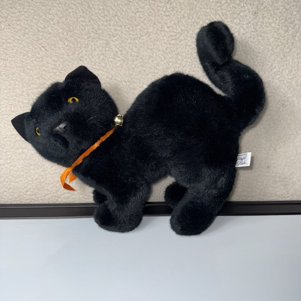 Vintage 80's Black Cat Halloween Playful Plush Chrisha 1988 Spooky Fall